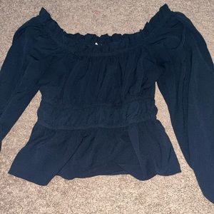 Black Sofia blouse with ruffles and scrunches